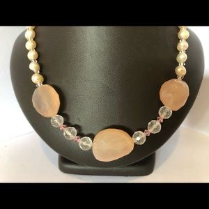 Vintage Rose Quartz & Pearl Necklace